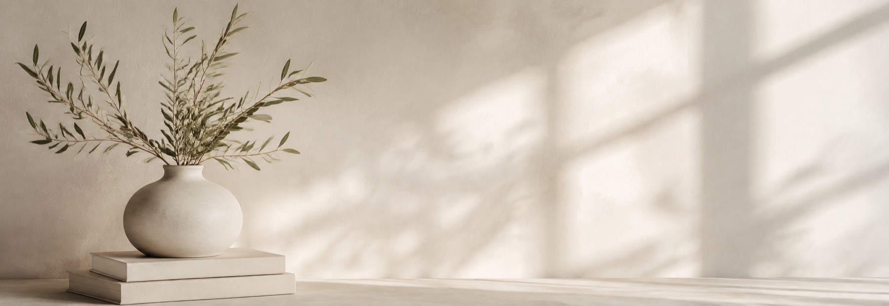 Neutral still life with an olive branch